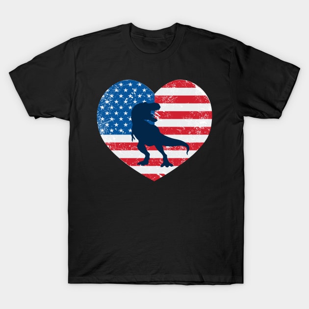 American Flag Heart Love T-Rex Usa Patriotic 4Th Of July T-Shirt by JaroszkowskaAnnass